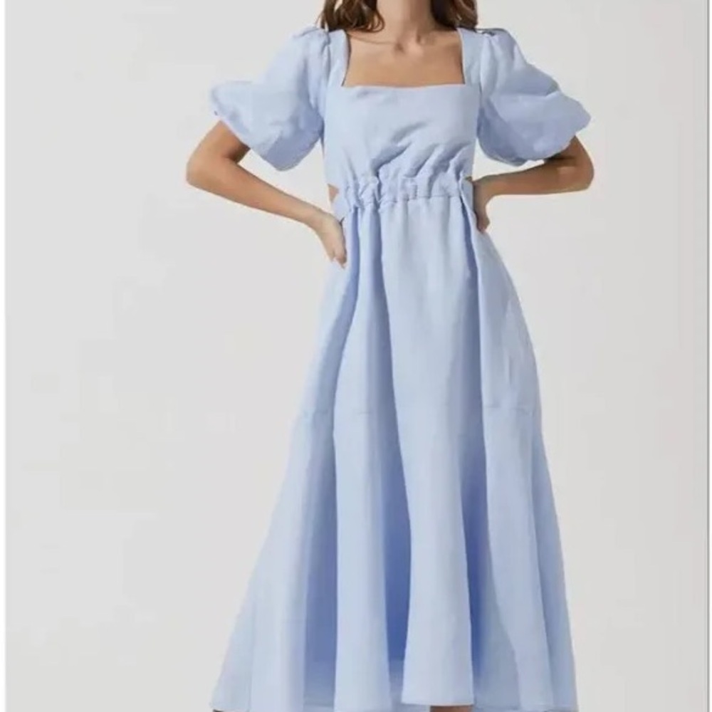 ASTR the Label Angeles Puff Sleeve Cutout Midi Dress - Size Medium